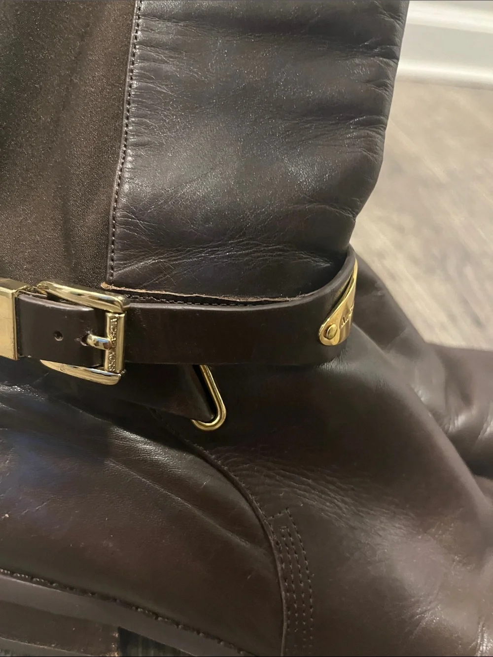 Michael Kors Dark Brown Leather Over-the-Knee Riding Boots with Gold Hardware